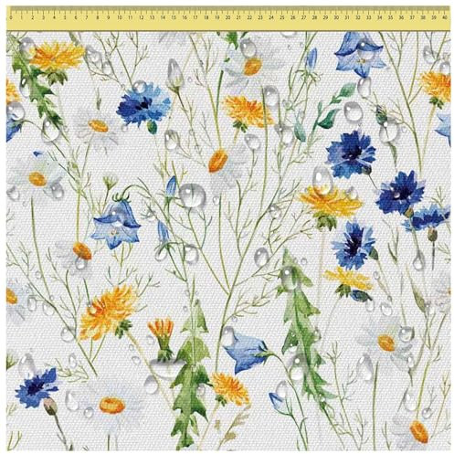 DreamRoots Segeltuch Wasserdicht - Polsterstoff Meterware 160 cm breit - Wasserabweisender Stoff 220 g/m2 600D - Markisenstoff Wasserdicht Meterware Country Meadow 2M