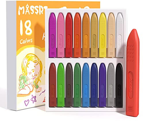 MASSRT Jumbo Crayons for Toddlers, 18 Colors Mess Free Unbreakable Crayon Gifts, Easy to Hold Washable Crayons for Kids, Safe Coloring Gifts for Babies and Children