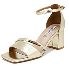 QUUEN Helena Sandali con Tacco Medio a Pianta Larga con Cinturino Donna ZM9342 (Oro, Numeric_38)