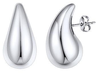 FOCALOOK Tropfen Ohrringe Dicke Creolen Edelstahl Damen Ohrstecker Dupes Ohrringe Chunky Hoop Earrings Statement Ohrringe Schmuck