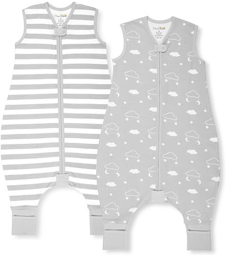 Mama Cheetah Gigoteuse pour tout-petit avec pieds 6-18 Mois, 0,5 TOG en coton biologique avec jambes, pour marcheurs avec fermeture éclair à 2 voies, gigoteuse pour filles et garçons, 2 paquet Petit
