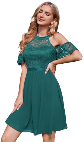 BeryLove Abito da sera elegante per matrimonio, abito da festa della gioventù, abito da donna, elegante in chiffon, Verde pavone, XS