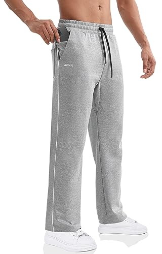BROKIG Gerade Hose Herren Laufhose Lang Hose Offener Beinabschluss,Loser Passform Sporthose Herren Freizeithose mit Taschen Komfortable Trainingshose für Männer (Hellgrau,XXL)