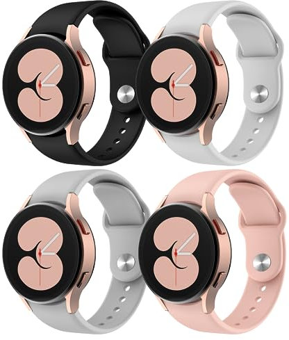 4 Pezzi Cinturino per Samsung Galaxy Watch 6/5/4 40mm 44mm/Watch 6 Classic 43mm 47mm/Watch 5 Pro 45mm/Watch 4 Classic 42mm 46mm,20mm Nessun divario Cinturini Silicone Bracciale,Nero/Bianco/Grigio/Rosa