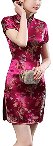 Costume traditionnel Cheongsam imprimé fente haute sur le côté chinois Nouvel An fête cocktail robe courte moulante