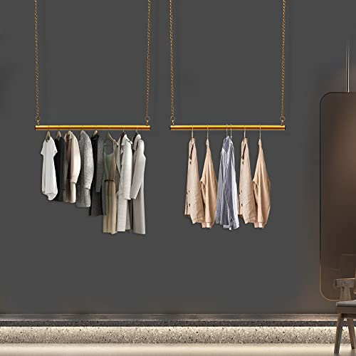 HarBin-Star 2St 60cm Kleiderstange, Garderobenhalter, Decken Kleiderstange für die Montage an der Decke für Mäntel, Röcke, Hemden, Pullover in verschiedenen Größen Gold
