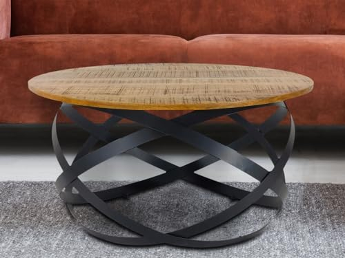casamia Couchtisch rund Orion runder Wohnzimmertisch Holz Metall schwarz Größe ø 75 cm