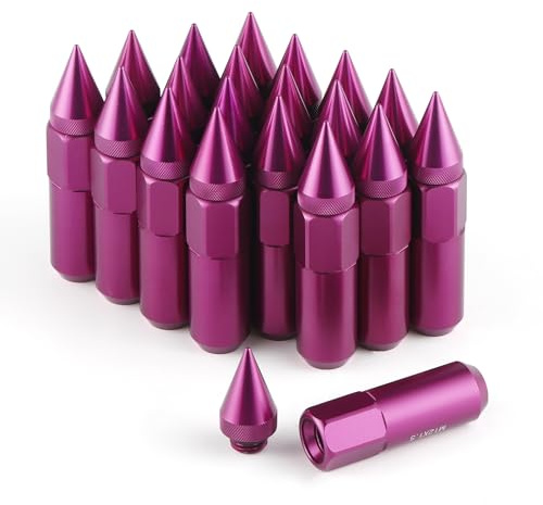 SINGARO 20 dadi per ruote M12 x 1,5, sintonizzatori estesi a chiodo, 60 mm, in alluminio, per cerchioni (viola)