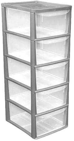 Khanary Plastic Storage Drawer A4 Medium Storage Box Multipurpose Office Desktop Tabletop Counter School Bedroom Garage Kids Room Clear Black & Silver (Silver Clear, A4 5 Tier Medium Silver Clear)