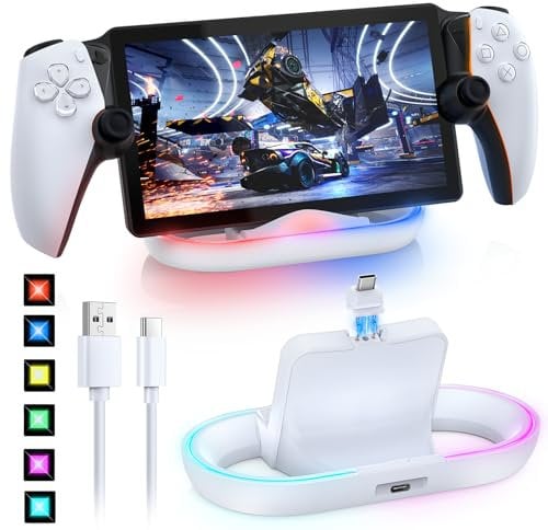 Charging Stand for PS Portal, RGB Portable Charge Dock Station Compatible with Protective Cover, Charge Holder with Indicator Light and USB-C Cable for Playstation 5 Portal Accessories
