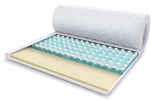 FDM Matratzentopper Malta Latex Matratze Topper 140x200 cm Härtegrad H2 H4 Höhe ca. 8 cm profilierter HR-Schaum Latex Allergiker Geeignet Öko-Tex
