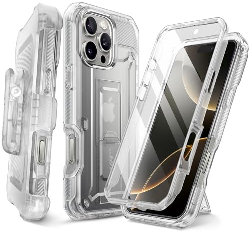 SUPCASE für iPhone 16 Pro Max Hülle 6.9” Outdoor Handyhülle 360 Grad Case Bumper Schutzhülle Cover [Unicorn Beetle Pro] mit Displayschutz, Ständer und Gürtelclip für iPhone 16 Pro Max (Durchsichtig)