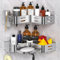 Cooeco Etagere Douche Sans Percage 2 Pièces, Acier inoxydable argenté Etagere Salle de Bain Rangement et Organisation de La Salle de Bain Avec Porte - Savon et Crochet