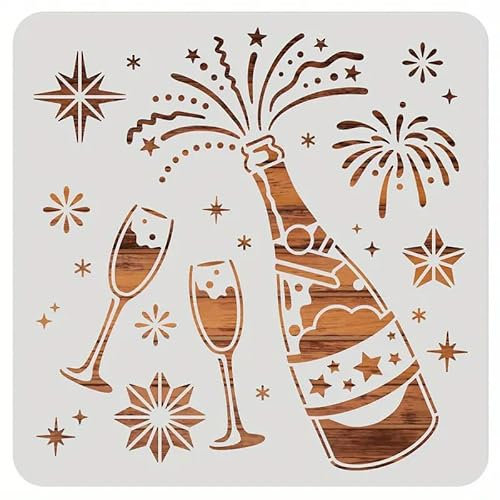 Champagne Glasses Fireworks Wall Stencils Template Reusable Spray PaintStencils for Craft Painting On Wood Craft Canvas Walls Wood Furniture Decorations DIY Scrapbooking