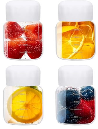 PATIKIL Small Juice Glass Bottles with Lids, 4 Pcs 10 Ounce (300ml) Glass Water Bottle Leakproof Cute Drinking Bottles Shot Bottles for Juicing Fridge Water Milk Drinks, White
