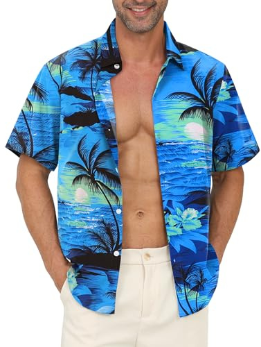 Gavliuu Hawaii Hemd Männer, Klassisches Herren Kurzarmhemd mit Blumen Druck, Leicht und Bequem als Freizeit und Urlaub Shirt