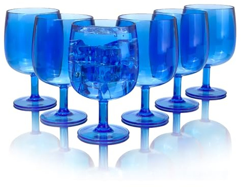 Yanglonghui Set di 6 bicchieri da vino in plastica da 350 ml, infrangibili, riutilizzabili, in plastica colorata, impilabili, lavabili in lavastoviglie, senza BPA, ideali per feste (blu, 340 g)