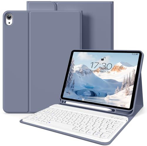 zoyu Keyboard Case for iPad 11th Generation (A16) 11 Inch 2025, iPad 10th Gen 10.9 Inch 2022, Magnetically Detachable Wireless Keyboard, Smart Stand Folio Cover with Pencil Holder, Blue Gray