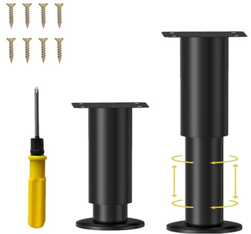 NCRGB Pied de Lit 8-12 cm 2pcs Noir Pieds de Meuble de Salle de Bain Pied Réglable pour Meuble,Pieds de Sommier pour Canapé Pied de Table,Pieds de Meubles Réglables en Métal avec vis et Tournevis