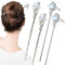 FloralGrace Lot de 4 baguettes à cheveux en forme d'étoile, lune, pour chignon, cheveux longs, asiatiques, vintage, en métal argenté, support pour chignon, pinces à cheveux longs pour femmes et filles