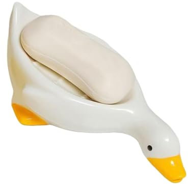 Cute Duck Soap Dish, Self Draining Soap Holder for Shower Bathroom Bathtub Kitchen Sink Tray Holder,Keep Soap Dry and Easy Cleaning (White)