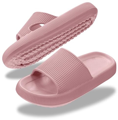Donpapa Claquettes Femme Homme Chaussons Antidérapantes Pantoufles Douche Sandales Piscine Plage Maison Confortable Soft Intérieur Extérieur Rose 260