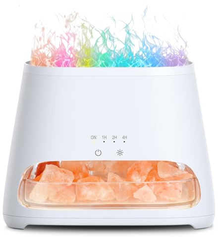 SALKING 2 en 1 Diffuseur d'huiles Essentielles & Lampe en Cristal de Sel Himalaya, 7 Couleurs Diffuseur d'aromathérapie avec Lumière Effet Flamme, arrêt Automatique, sans BPA, 150 ML