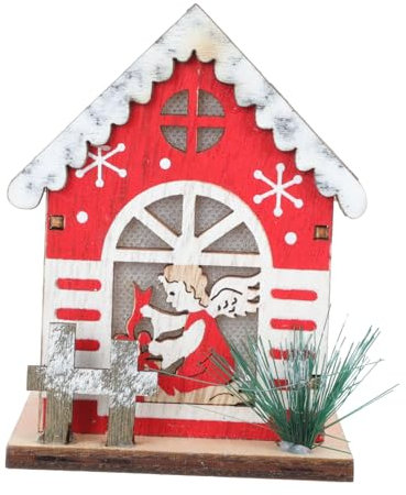 MAGICLULU Glühendes Holzhaus Mit LED Licht Weihnachtsdeko Für Festliche Anlässe Wunderschönes Ornament Für Ihre Weihnachtsdekoration Rotes Design Für Innenräume