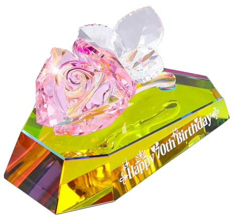 Arikyrist Multicolor Crystal Rose Figurines 70th Birthday Gifts for Women, Glass 70 Years Old Birthday Presents Ideas for Mum Grandma Decorative Glass Flower Ornaments for Home Living Room