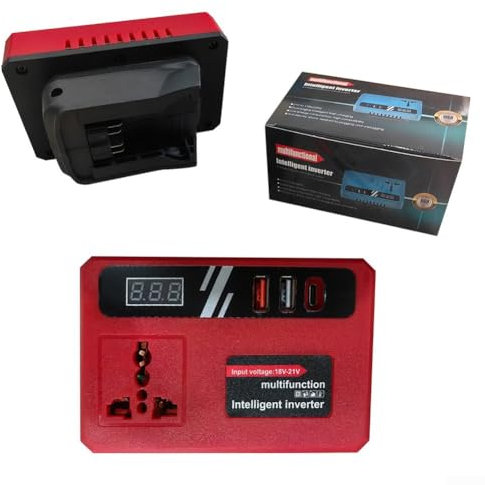 Inverter di potenza intelligente batteria al litio inverter 220 V con ricarica USB per DCB200, display corrente avanzata e potenza affidabile (rosso)