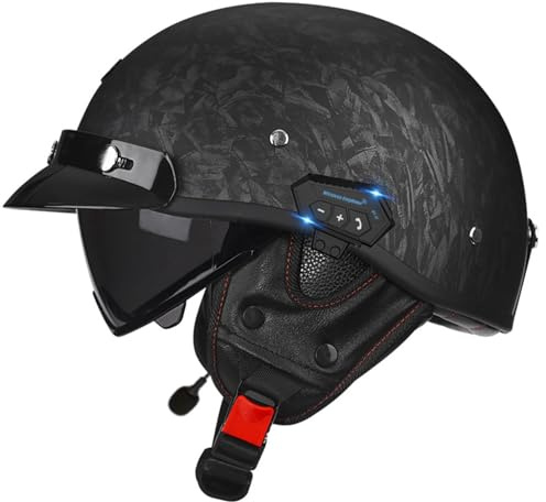 Retro Bluetooth Motorrad Halbhelme Motorradhelm für Herren und Damen DOTECE-Zertifizierung Jethelm Mit Visier Halbschalenhelm Braincap für Bike Cruiser Moped Scooter Halbhelme
