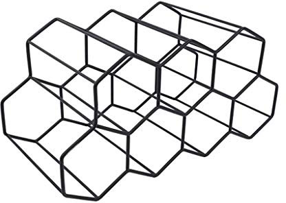 ULIJTH Casier à vin de table hexagonal pour 7 bouteilles de vin, support de comptoir en métal nid d'abeille, porte-bouteilles noir, argenté, doré