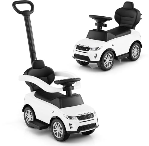 Licensed Landrover Push Car for Toddlers by INFANS, 3 in 1 Sliding Walking Car with Push Handle, Horn, Music, Underneath Storage, Foot-to-Floor Ride on Toys for Boys Girls (White)