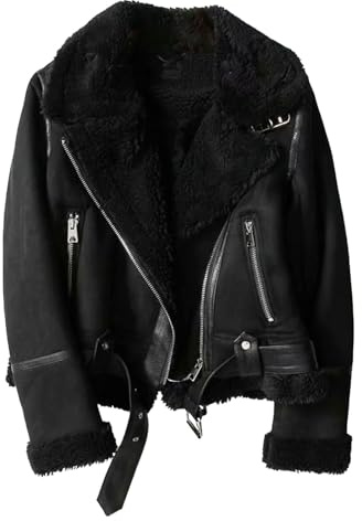 Veste en similicuir pour femme, parka épaisse doublée avec fermeture éclair et poches, noir, taille L