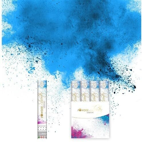 Carpeta 2X Powder Shooter * Gender Reveal * zur Geschlechtsverkündung | 3m Effekthöhe, 30cm Party Popper mit blauen oder pinken Holi Pulver | Shooter Kanone Pulverkanone, Farbe: Blau