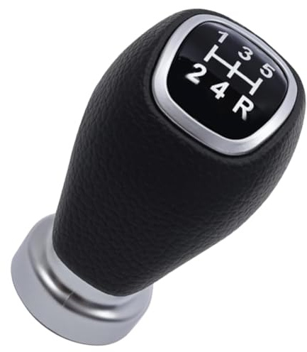 Pomo Palanca de Cambios 5 Velocidades Compatible con Hyundai i10 i20 | Compatible con Kia Rio 5,43711-B4020, acabado negro con tacto tipo cuero y agarre cómodo