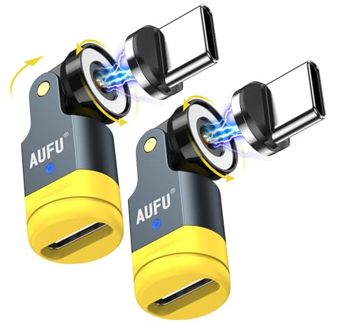 AUFU USB C Magnet Adapter, 540° Drehung USB C 90 Grad Adapter 2 Stück, USBC Winkel Magnetischer Type C Winkelstecker mit LED Anzeige für Smartphone/Switch/Tablet