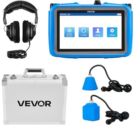 VEVOR Vattenläcksdetektor inomhus, 1Hz-10 0000Hz, vattenläckagare för vattensystem med pekskärm, horisontella och vertikala sensorer, hörlurar, SD-kort och fodral