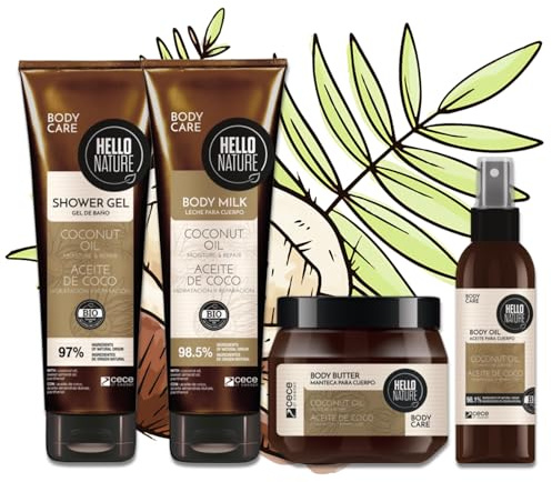 P-Beauty Naturkosmetik Körperpflege Set mit Bio-Kokosöl - Duschgel, Body Butter, Body Milk & Körperöl für trockene Haut – vegan, feuchtigkeitsspendend, pflegend, regenerierend mit Kokosduft (Set 4)