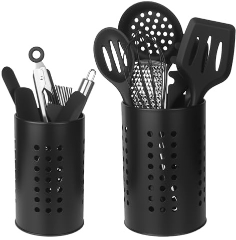 ACOMTUO 2 pezzi Portamestoli Portautensili da,Porta Mestoli da,Porta Mestoli da Cucina Scola,Portautensili da Cucina per Bancone da Cucina per Utensili da Cucina, Nero