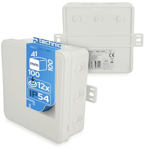 EDO Aufputz-Abzweigdose IP54 Hermetisch 100x100x41 mm Weiß, 12-Einführungen, Flexibel, Halogenfrei – Verteilerdose/Anschlussdose mit Ausgängen und Klickverschluss für Innen- und Außenbereich