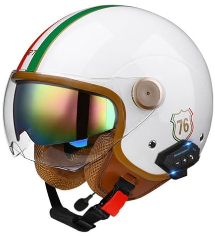VVPEC Motorradhelm mit Bluetooth Herren Damen DOTECE-zertifizierter Motorrad Jethelme Integrierter Bluetooth-Halbhelme mit Doppelspiegel Rollerhelm Scooterhelm Winddichter Helm