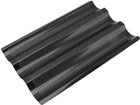 Haofy Baguettepfanne aus Edelstahl in U-Form mit Perforiertem Design für Gleichmäßiges Erhitzen, Antihaftbeschichtete Oberfläche, Spülmaschinenfeste Backform für Französisches Brot für die Küche zu