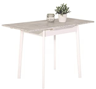 Hela Tische, Küchentisch Singeltisch Trier, Holzwerkstoff Dekor Betonoptik, Massivholzgestell Buche weiß lackiert, ausziehbar, 75-112x55x74cm