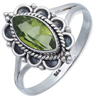 mantraroma Damen Peridot Ring 925 Sterling Silber – Facettierter Edelstein Ring Vintage Statement Schmuck