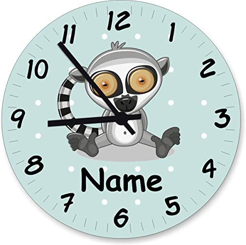 ShirtInStyle Wanduhr Kinderzimmer Wanduhr AFFE Lemure mit Wunschnamen Geschenk Uhr Kinder Handmade, 29cm, Pastellmint