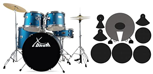 XDrum Semi 22 Standard Schlagzeug Satin Blue Sparkle - 22 BD, 12 TT, 13 TT, 16 FT, 14 SD - Set inkl. Dämpfer - Blau