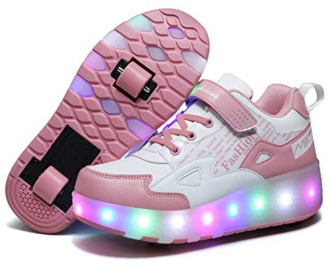 Unisex Kinder LED Licht USB Wiederaufladbar Skateboardschuhe mit Rollen Drucktaste Einstellbare Inline Skates Outdoor Sport Fitnessschuhe Gymnastik Running Sneaker für Jungen Mädchen