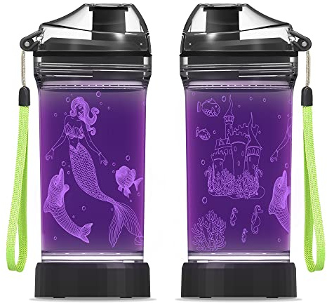 YuanDian Mermaid Princess Water Bottle for Kids with Light Up LED Light- 14 OZ Tritan BPA Free Eco-Friendly - Cool Drinking Cups Gift for School Kids Boy Girl Child Christmas Holiday