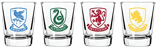 Harry Potter Schnapsglas-Set – 60 ml Fassungsvermögen – Set mit 4 Gläsern – Gryffindor, Slytherin, Hufflepuff, Ravenclaw